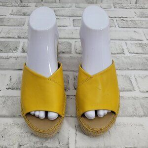 NWOB Flaw Franco Sarto Pinot Espadrille Wedges Yellow Leather Size 7 READ